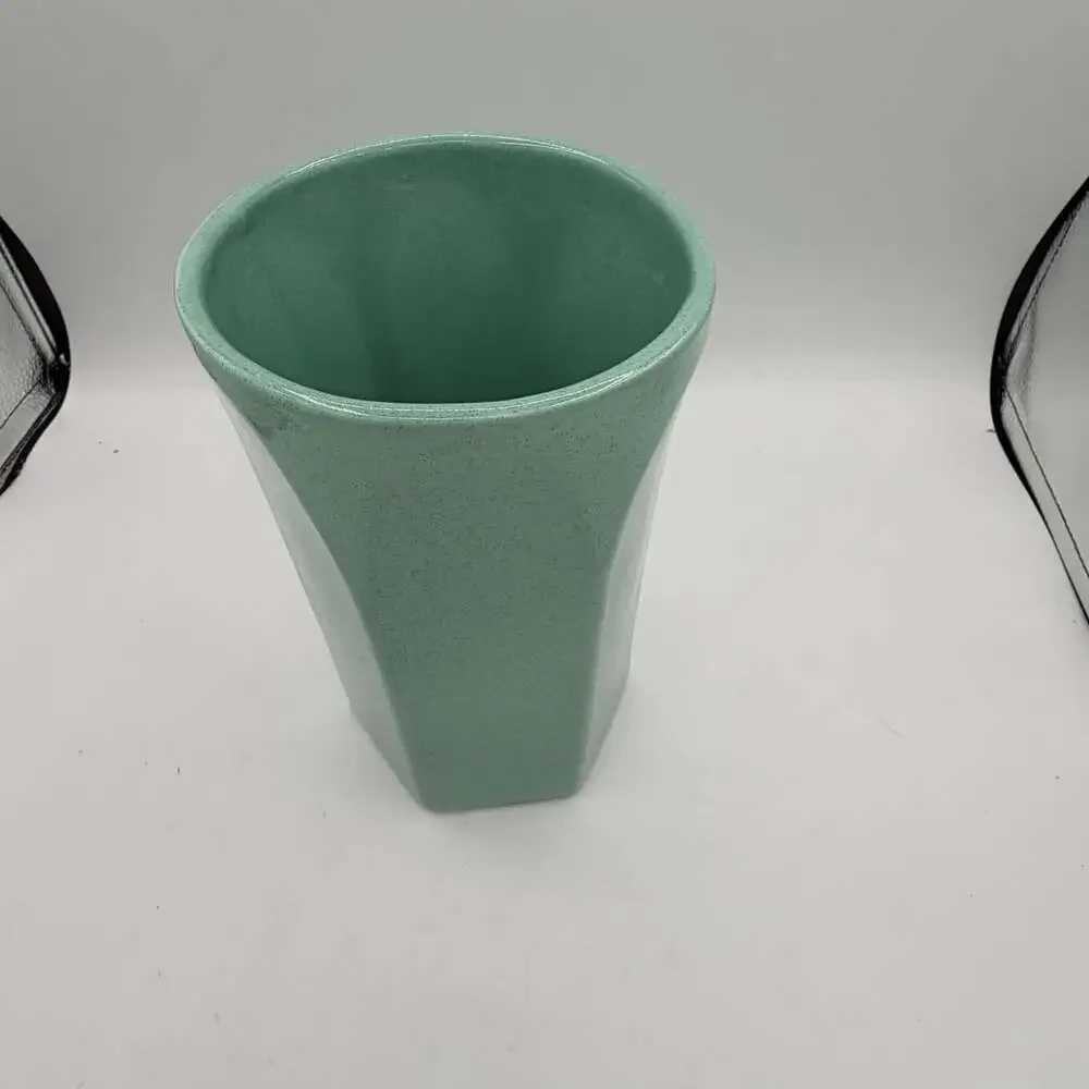 vintage Pfaltzgraff hexagon-shaped ceramic planter vase Speckled Aqua Green